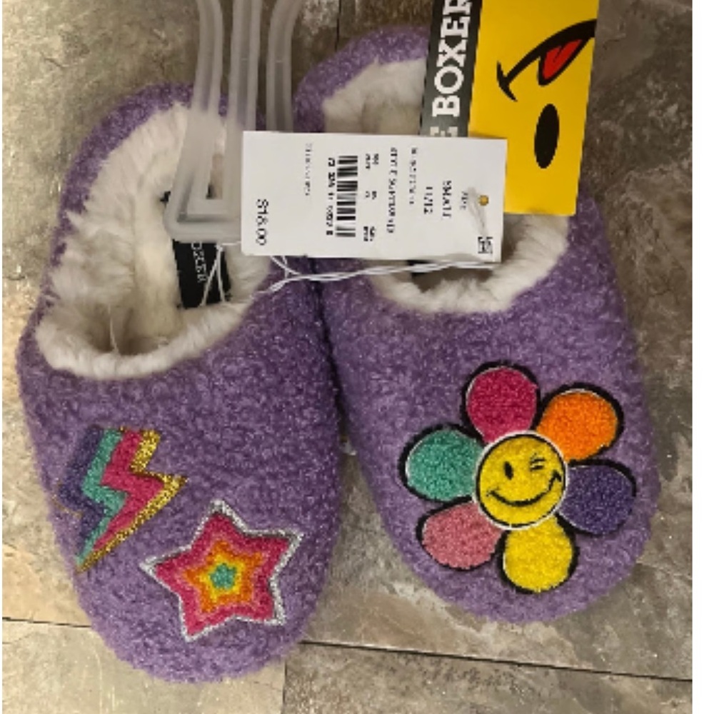 Toddler Girls Joe Boxer Smiley Face Purple Slip-on Slippers